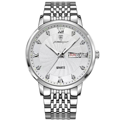 POEDAGAR Luxury Men's Watch, Waterproof, Luminous, Date/Day Display, Quartz Movement, Stainless Steel, Sporty, Fashionable, Color: 827 S, Parallel Import