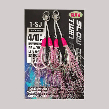 1-SJ Slow Jigging Twin Assist Mustad Hook Glow Jigging Hook for Black Porgy (Sea Bream) Sea Fishing, Hook -0, Parallel Import