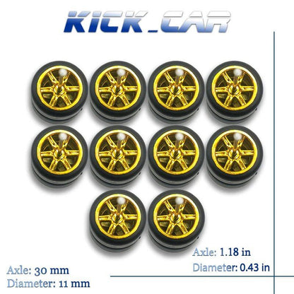 1/64 Scale 6-Spoke Wheel Set with Fixed Rubber Tires for Diecast Model Cars, Hot Wheels Modification Parts (5 Sets for 5 Cars), Color: MMW, Parallel Import