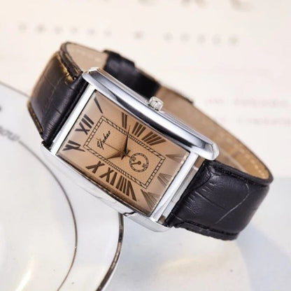 Fashion Couple's Watch with Leather Band and Rectangle Dial, Quartz Movement, Casual and Luxury for Men and Women, Color: Parallel Import
