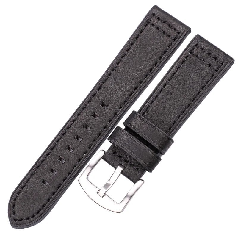 Genuine Leather Watch Band Bracelet, Black, Blue, Gray, Brown, Cowhide Leather Watch Band, Compatible with Galaxy Watches, Men's and Women's, 18mm, 20mm, 22mm, 24mm Band Colors, Parallel Import