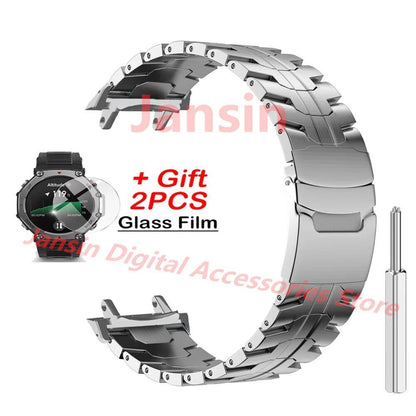 Amazfit T-REX 3 Metal Bracelet, Stainless Steel Band, Business, Protective Glass Film, Accessories, Band Color: ; Bandwidth: Compatible with Amazfit T-REX 3, Parallel Import