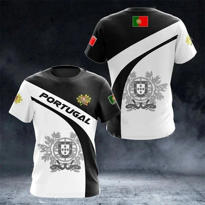 3D Printed Portuguese Flag T-Shirt with Portuguese Emblem and Spiritual Totem, Men's Short Sleeve Cool T-Shirt, Streetwear, Size: Parallel Import