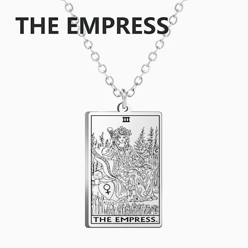 Stainless Steel Classic Tarot Card Pendant Necklace, Major Arcana, Gypsy Tarot, Divination Necklace, Jewelry, Mother's Day Gift, Parallel Import