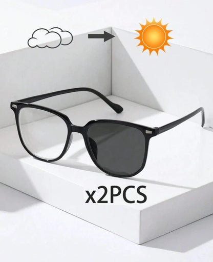 Set of 1, 2, or 3 Classic Unisex Square Frame Photochromic Eyeglasses for Everyday Life and Fishing. Lens Color: Parallel Import.