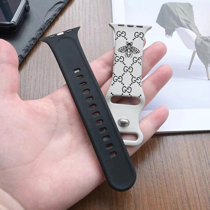 Silicone Engraved Strap for Apple Watch - Compatible with: 10/46mm/42mm/38mm/40mm/41mm/44mm/45mm/Ultra 2 (49mm)/iWatch 9/8/7/6/5/4/SE - Soft Bracelet Band Color: Parallel Import