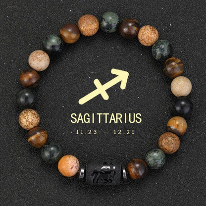 12 Zodiac Signs Bracelet with Natural Stones, Capricorn, Virgo, Leo, and Libra, for Men and Women, Couples, Friends, and Couples; Jewelry Gift; Length: 18-19cm, Parallel Import