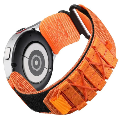 Compatible with Samsung Galaxy Watch 7, 6, 5, 4 (40mm), 5 Pro, 6 Classic (47mm), and HUAWEI WATCH 4, GT3, and 4 Pro. Nylon sports strap (22mm and 20mm). Sizes: mm. Parallel import.