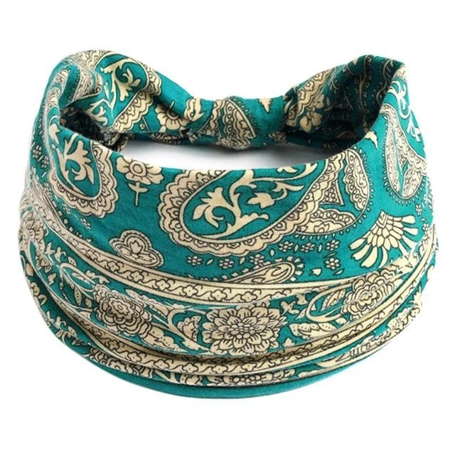 New Boho Floral Print Wide Headband with Vintage Knot Elastic Turban Headwrap for Women and Girls, Cotton Soft Bandana Hair Accessory, Parallel Import