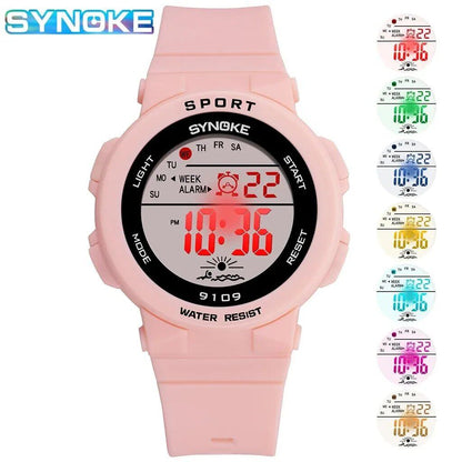SYNOKE Kids' Sports Watch, Colorful Electronic Wristwatch, 50m Water Resistant, Digital Watch for Boys and Girls, Parallel Import