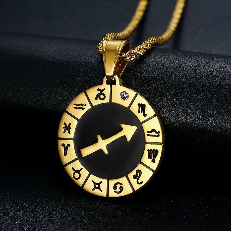 Leo 12 Zodiac Sign Necklace, Birthday Gift, Gold-Colored Stainless Steel Amulet Pendant, Zodiac Sign Jewelry, Wholesale, Parallel Import