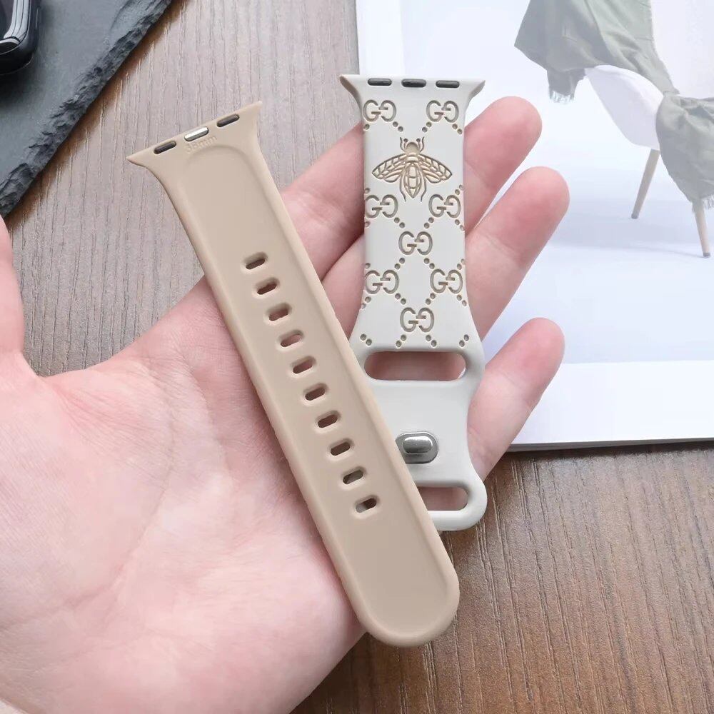 Silicone Engraved Strap for Apple Watch - Compatible with: 10/46mm/42mm/38mm/40mm/41mm/44mm/45mm/Ultra 2 (49mm)/iWatch 9/8/7/6/5/4/SE - Soft Bracelet Band Color: Parallel Import