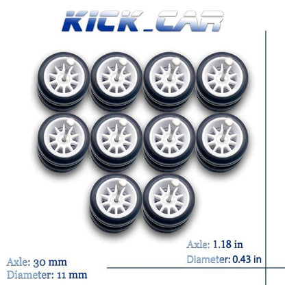 1/64 Scale 10-Spoke Wheel Set with Fixed Rubber Tires for Diecast Model Cars, Hot Wheels Modification Parts (5 Sets for 5 Cars), Color: MMW, Parallel Import
