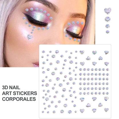 1/5/8-Piece 3D Face and Eye Tattoo Stickers for Party Makeup, Diamond Rhinestone Stickers, Self-Adhesive Mixed Crystal Face Decoration Stickers, Parallel Import