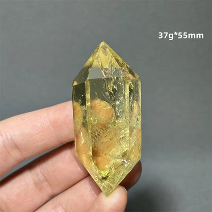 Natural Clear Citrine Double Tip Energy Bar, Reiki Healing Crystal Point, Garden Home Decor, Meditation, Spiritual Color, Parallel Import