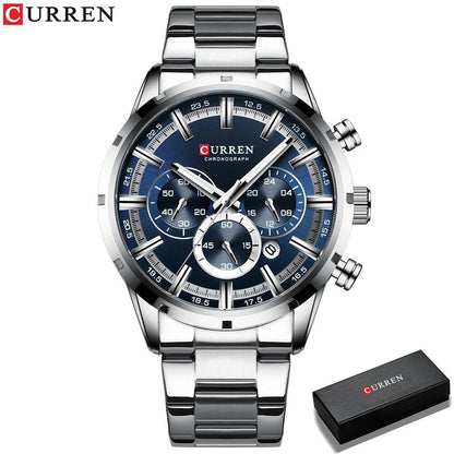 Karen Men's Watch with Blue Dial, Stainless Steel Band, Date Display, Waterproof, Luxury Business Watch, Imported