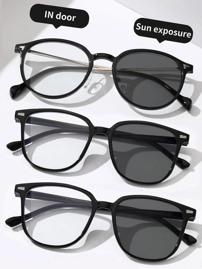 Set of 1, 2, or 3 Classic Unisex Square Frame Photochromic Eyeglasses for Everyday Life and Fishing. Lens Color: Parallel Import.