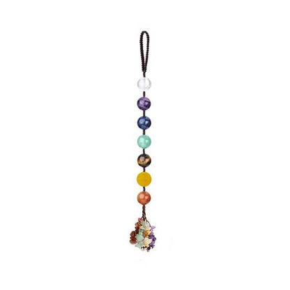 7 Chakra Natural Stone Handmade Hanging Ornament with Colorful Crystal Tassels, Yoga Meditation Pendant for Wall, Window, Car, and Interior Decoration (Parallel Import)