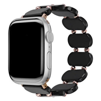 Resin Apple Watch Band, 46mm, 41mm, 42mm, 45mm, 49mm, Compatible with iWatch Series 10, 9, 8SE, 6, 5, 46mm, 41mm, 42mm, 45mm, 49mm, Women's, Elastic Ring Strap with Metal Beads, Band Color: mm, Parallel Import