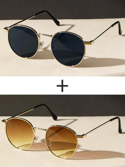 1/2-Piece Unisex Metal Round Frame Vintage Y2K Casual Sunglasses for Outdoors, Everyday Use, Vacation, Driving, and Clothing Accessories, Lens Color, Parallel Import