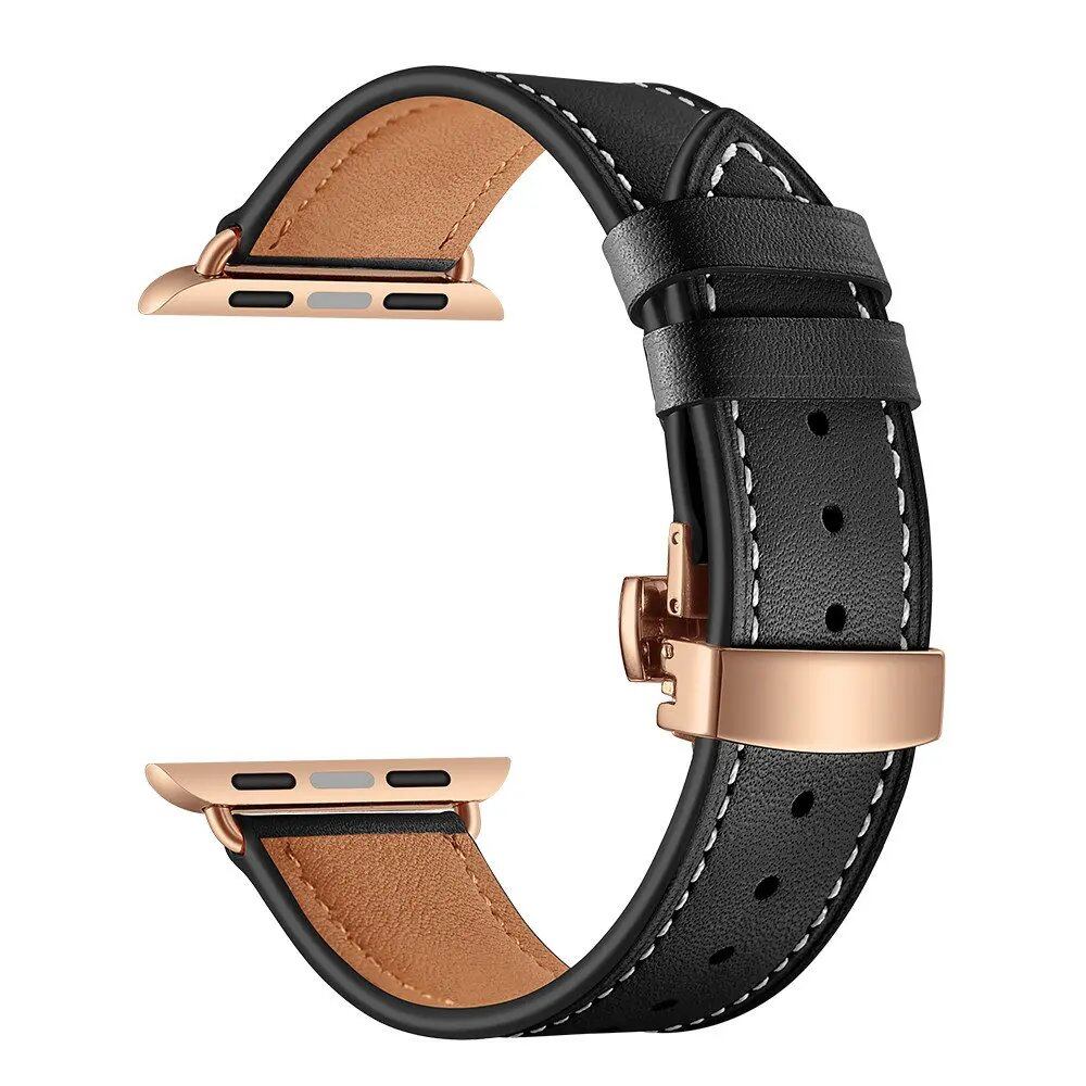 Leather Strap for Apple Watch - 38mm, 40mm, 41mm, 42mm, 44mm, 45mm - Series 3/4/5/SE/6/7 Compatible Bracelet Band Color: Parallel Import