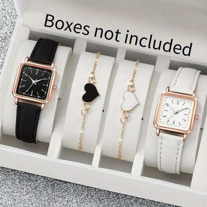 Set of 4 Simple Modern Watches with Leather Straps, Business Casual, Unisex, Quartz Movement, Parallel Import