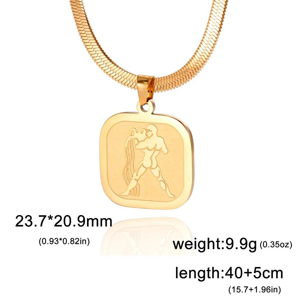Women's 12 Zodiac Signs Necklace, Stainless Steel, Horoscope, Zodiac Pendant, Medallion, Snake Chain, Birthday Jewelry, "My Shape," 50cm Long; Metal Color: Parallel Import
