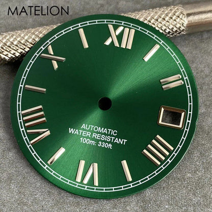 29mm Sunburst Dial Roman Dial Compatible with NH35, NH36, NH38, NH70, NH71, NH72, 4R35, and 4R36 Automatic Movement with Metallic Markers and DJ Hands (Parallel Import)