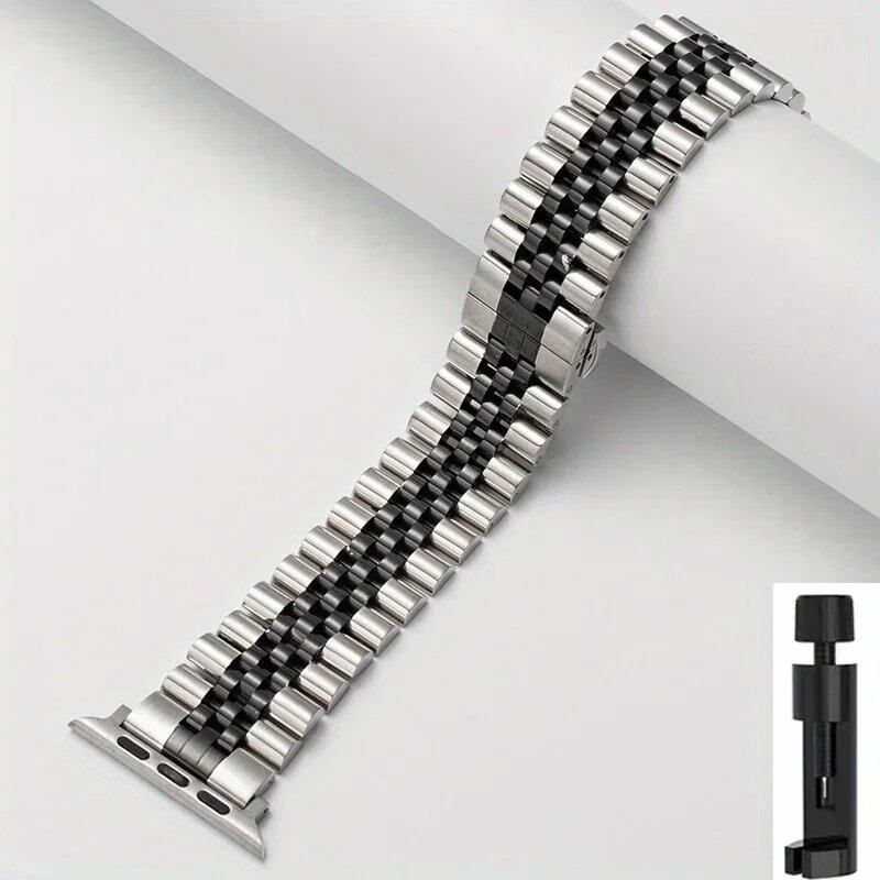 Stainless steel metal watch band for Apple Watch Series 9/8/7/6/5/4/3/SE, iWatch Ultra 2, 49mm, 45mm, 44mm, 42mm, 41mm, 40mm, 38mm. Band Color: mm. Parallel import.