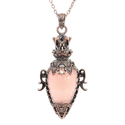 Crystal Pendant Necklace for Dowsing and Spiritual Divination, Natural Amethyst, Rose Quartz, and Onyx, Antique Pendulum Pendant, Metal Color: Parallel Import