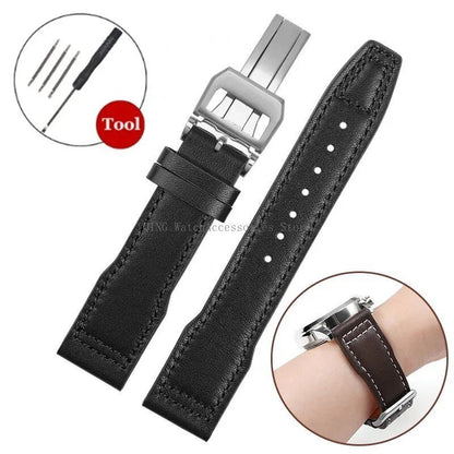 IWC Pilot's Mark 327004/377714 Genuine Leather Strap, Cowhide Leather, Smartwatch Wristband with Folding Buckle, Women's/Men's Bracelet, 20/21/22mm Band Color: mm, Parallel Import