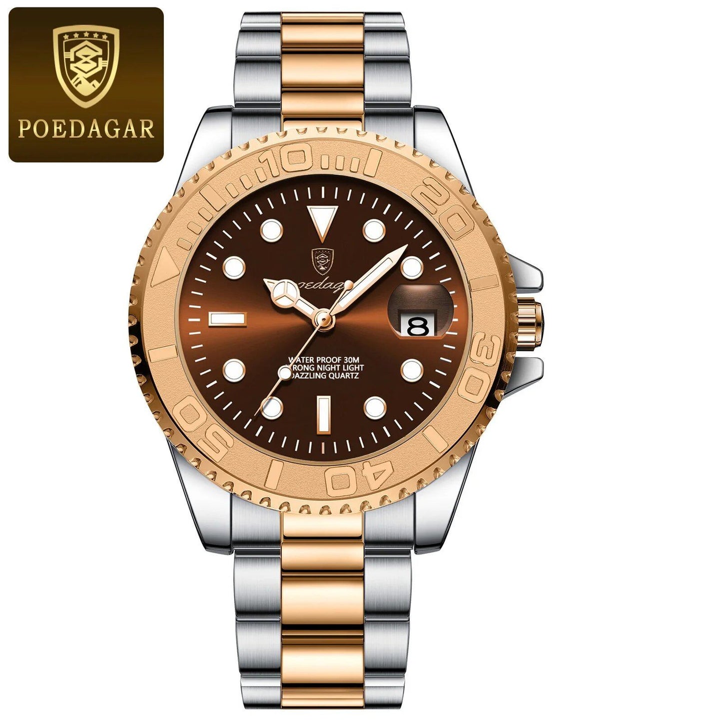 POEDAGAR Luxury Men's Business Quartz Watch, Water Resistant, Luminous Date Display, Stainless Steel, Gift Box Included, Color: 680, Parallel Import