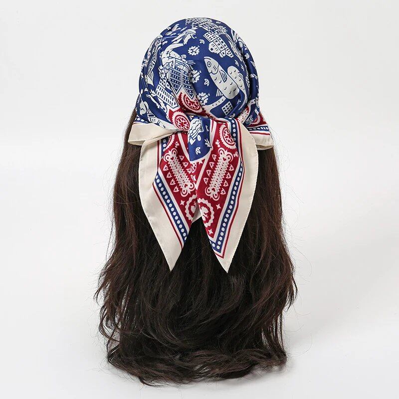 「サマービーチ 70×70cm スクエア シルク ムスリム ヒジャブ スカーフ 女性用 ハンカチ ハートプリント ヘッドバンダナ おしゃれ 小型 ラグジュアリー スカーフ タイ」 サイズ：70×70cm; 並行輸入品