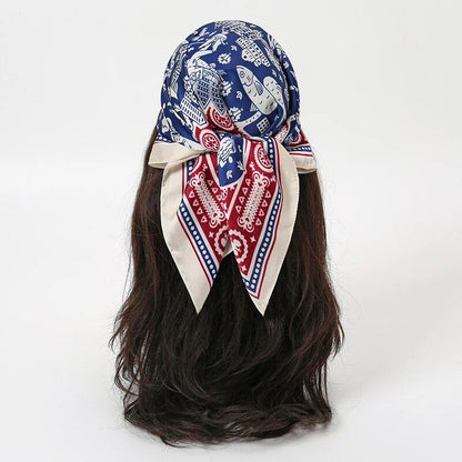 「サマービーチ 70×70cm スクエア シルク ムスリム ヒジャブ スカーフ 女性用 ハンカチ ハートプリント ヘッドバンダナ おしゃれ 小型 ラグジュアリー スカーフ タイ」 サイズ：70×70cm; 並行輸入品