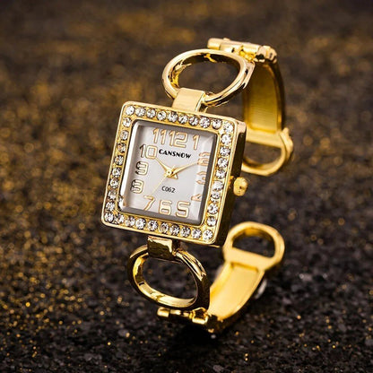 Luxury Fashion Rhinestone Square Dial Quartz Watch Elegant Women's Bracelet Bangle Watch Parallel Import