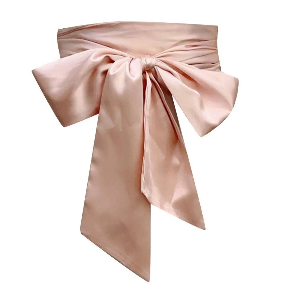 Wide Satin Silk Bow Corset Waist Belt, DIY Ribbon Decorative Waist Cover for Women, Bridal Garter, Parallel Import