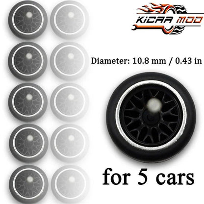 1/64 Scale Wheels with Fixed Rubber Tires, Branch Spokes, Refit Parts for Toy Models and Diecast Cars, Compatible with Hot Wheels (5 Sets for 5 Cars), Color: MMW, Parallel Import
