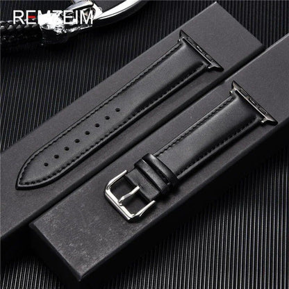 Men's Leather Business Strap for Apple Watch, Compatible with iWatch 10/9/8/7/6/5/SE/Ultra/4/3/2 (46/45/44/42/40/41/49/38mm), Band Color: mm, Parallel Import