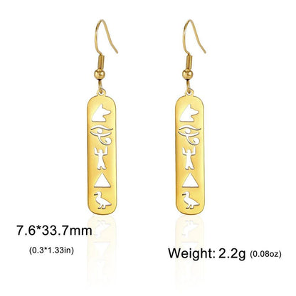 Lucktune Ancient Egyptian Ankh Hieroglyph Symbol Earrings, Stainless Steel, Eye of Horus Drop Earrings, Women's Spiritual Jewelry, Metal Color: Style, Parallel Import