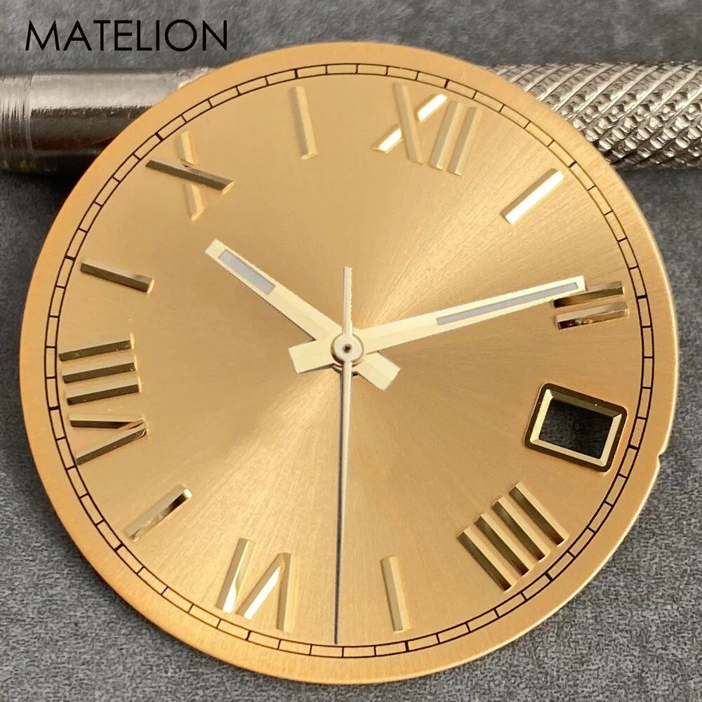 29mm Sunburst Dial Roman Dial Compatible with NH35, NH36, NH38, NH70, NH71, NH72, 4R35, and 4R36 Automatic Movement with Metallic Markers and DJ Hands (Parallel Import)