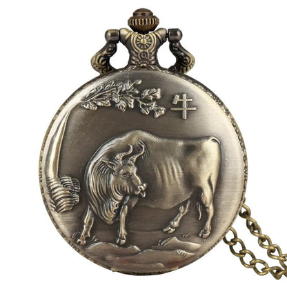 Vintage Bronze Zodiac (Rat, Ox, Tiger, Rabbit, Dragon, Snake, Horse, Sheep, Monkey, Bird, Dog, Boar) Quartz Necklace Pocket Watch, Color: Zodiac, Parallel Import