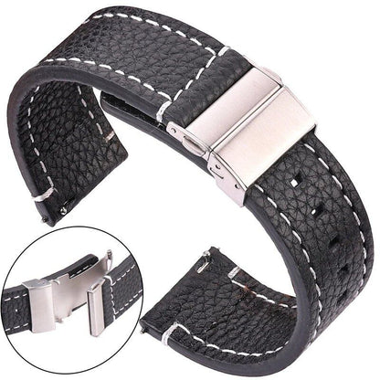 Genuine Leather Watch Band, Soft Strap, Universal Bracelet for Men and Women, Quick Release, 18mm, 20mm, 22mm, 24mm, Parallel Import, Band Color: Black