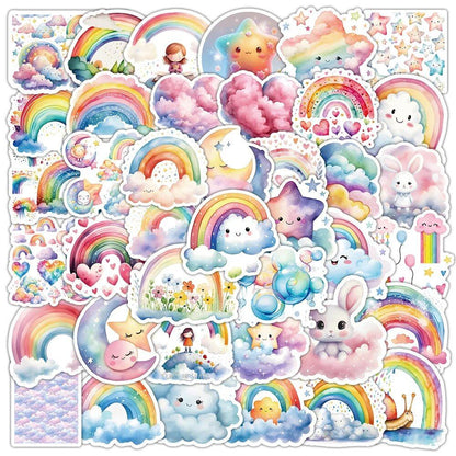 10/30/50 Sheets of Cute Cartoon Rainbow Stickers with Clouds and Stars for Smartphones, Guitars, and Journals. Colorful Graffiti Decals for Kids and Toys. Parallel Import.