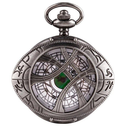 Vintage Bronze Eye-Round Case Quartz Pocket Watch with Pendant Necklace Chain, Gift for Men and Women, Parallel Import