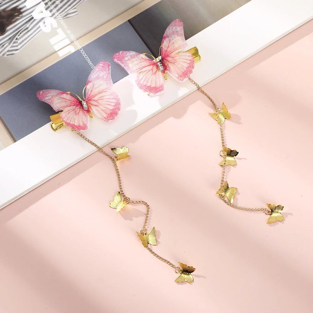 Korean-style Butterfly Hairpin, Elegant Metal Tassel Long Hair Clip for Women, Hanfu Style, Antique-Style Party Hair Accessory, Color: Imported