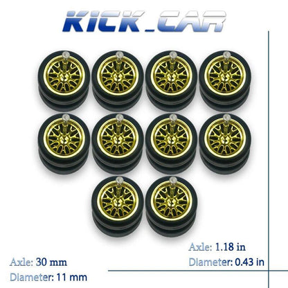 1/64 Scale Wheels with Fixed Rubber Tires, Branch Spokes, Refit Parts for Toy Models and Diecast Cars, Compatible with Hot Wheels (5 Sets for 5 Cars), Color: MMW, Parallel Import