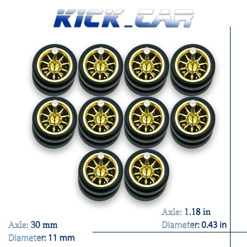 1/64 Scale 10-Spoke Wheel Set with Fixed Rubber Tires for Diecast Model Cars, Hot Wheels Modification Parts (5 Sets for 5 Cars), Color: MMW, Parallel Import