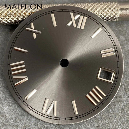 29mm Sunburst Dial Roman Dial Compatible with NH35, NH36, NH38, NH70, NH71, NH72, 4R35, and 4R36 Automatic Movement with Metallic Markers and DJ Hands (Parallel Import)