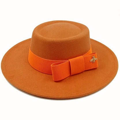 Winter Bowtie Fedora Hat with Textured Surface, Flat Top, and Elastic Band. Red. Men's and Women's Jazz Hat. Sizes: 56-58cm. Ships from: Parallel Import.