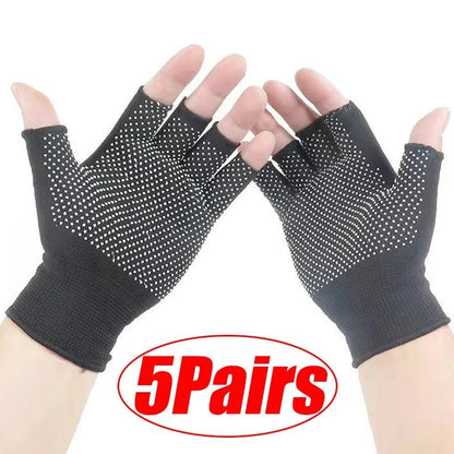 1/5/10 Pairs of Non-Slip Touchscreen Compatible Half-Finger Nylon Cycling Gloves for Summer, Outdoor Fitness, Breathable, Imported